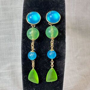 Blue and Green SeaGlass Style Dangle Earrings
